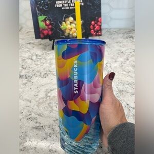 Starbucks 2024 Summer Blue Gradient Spiral Swirl Petal Glass Tumbler. NWT. Glass